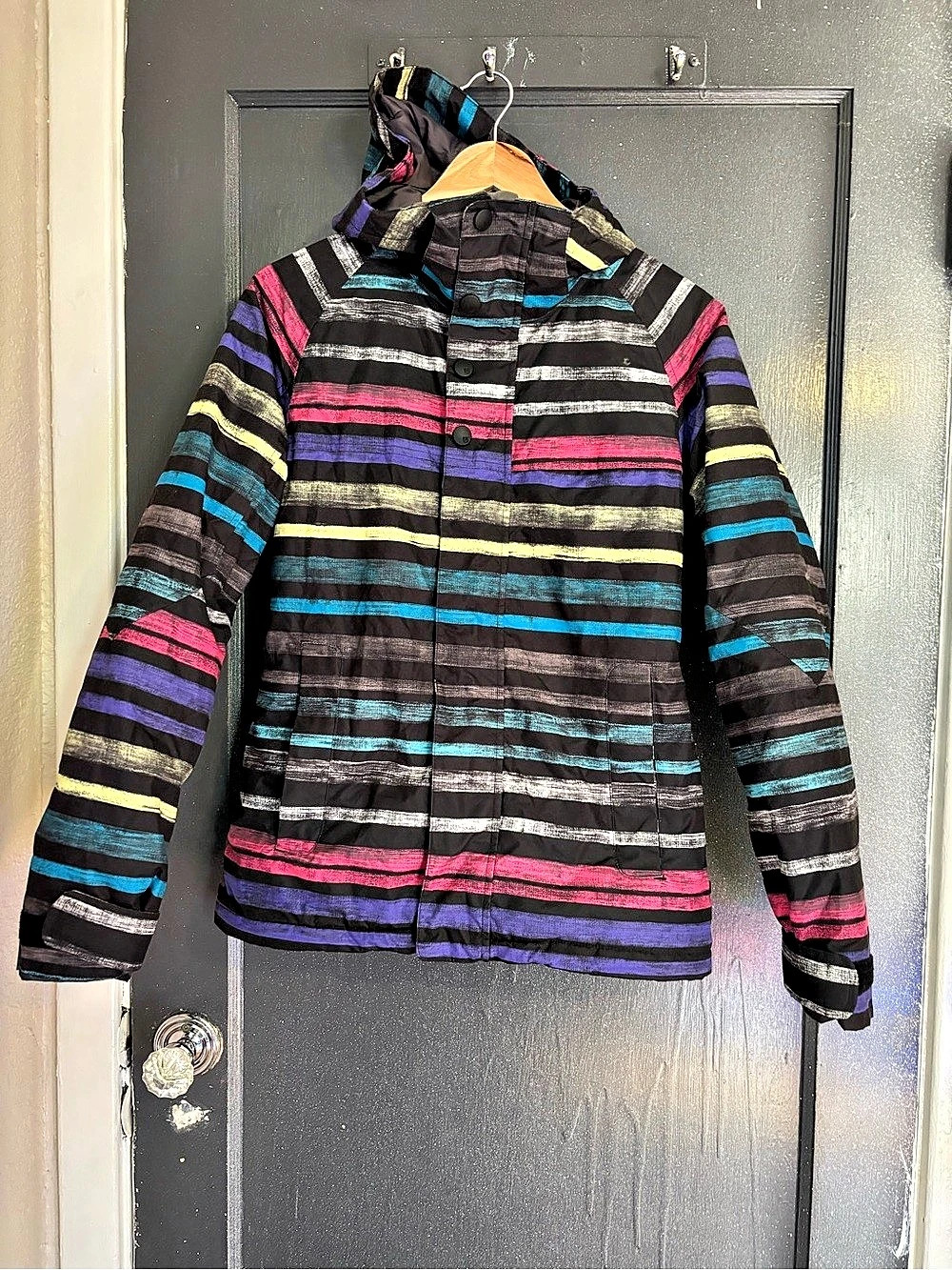 Burton Striped Ski Jacket Black & Blue Small